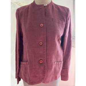 Vtg Linen Cropped Jacket, Size  10, Union Made. Burgandy. Button Front. Pockets.